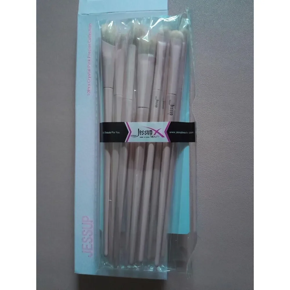 Jessup 10Pieces T496 Pink Premium Vegan Blending Face Brush Set